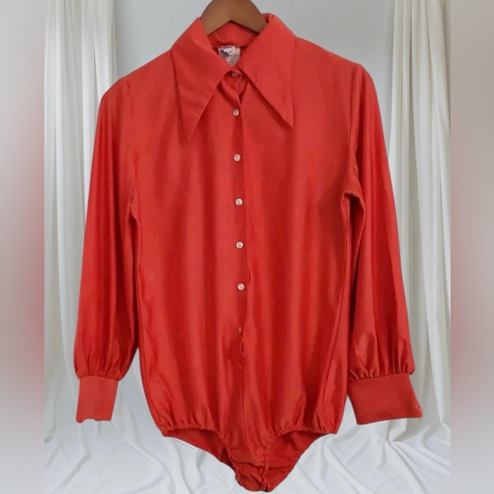 Vintage 1970’s Red Button-Front Collared Bodysuit